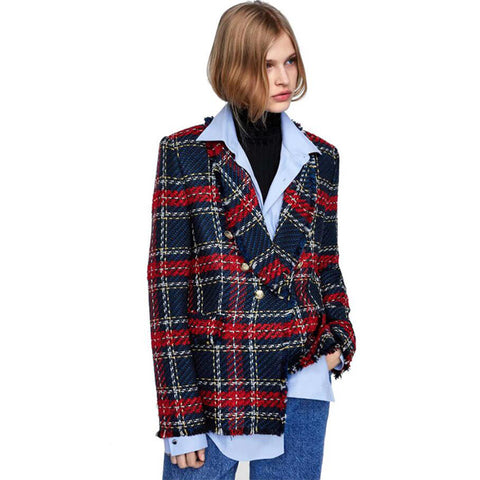 2023 Autumn Women's Plaid Blazer Female Vintage Suits Jacket Top Sets