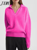 2023 Autumn and Winter POLO Collar Pullover Casual Simple Loose Knitted Women's Sweater Women's Clothing