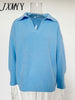 2023 Autumn and Winter POLO Collar Pullover Casual Simple Loose Knitted Women's Sweater Women's Clothing