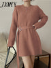 2023 Autumn and Winter Knitted Skirt Straight Belt Elegant Age-Reducing Sweater Dress Women's Clothing