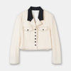 2023 Autumn and Winter Beige Fashionable Retro Short Coat Contrast Color Collar Jacket Suit Women Coat