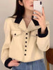 2023 Autumn and Winter Beige Fashionable Retro Short Coat Contrast Color Collar Jacket Suit Women Coat