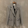 2023 Autumn and Winter Lace-up Houndstooth Woolen Blazer Women's Loose Grid Retro Small Suit Wool Coat Ladies