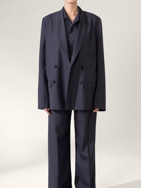 2023 Autumn and Winter Lapel Solid Color Straight Loose Double-breasted Women Casual Suit Jacket