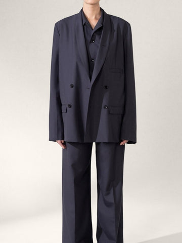 2023 Autumn and Winter Lapel Solid Color Straight Loose Double-breasted Women Casual Suit Jacket