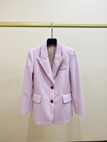 2023 Autumn and Winter Women Blazer Pink Striped Single-breasted Blazer