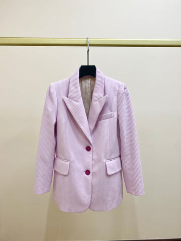 2023 Autumn and Winter Women Blazer Pink Striped Single-breasted Blazer