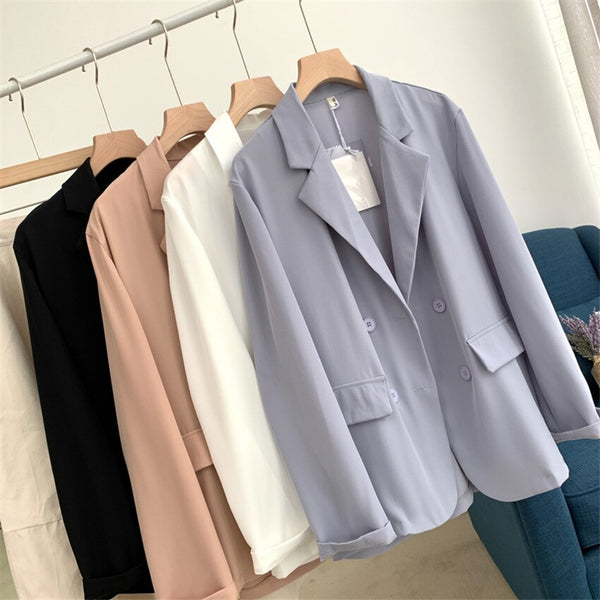 2023 Big Size Women Thin Double Breasted Blazer Formal Suits Slim Female Long Sleeve Solid Blazers Office Lady Jacket Coat 1854