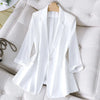 2023 Black Thin Women Suit Jacket Summer Half Sleeve White Slim Female Blazers Elegant Chic Women Blazer Coat