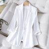 2023 Black Thin Women Suit Jacket Summer Half Sleeve White Slim Female Blazers Elegant Chic Women Blazer Coat