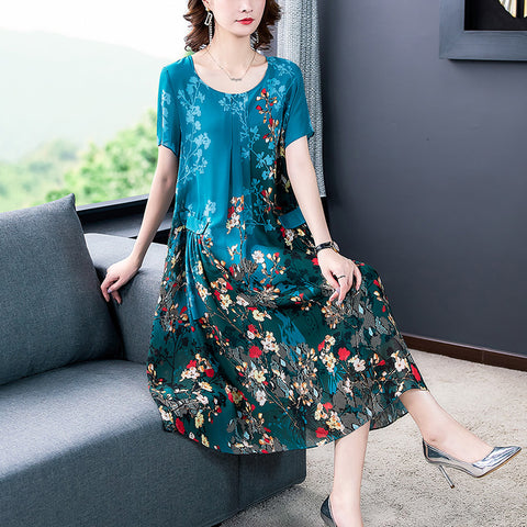 2023 Blue Floral Chiffon Vintage Midi Dresses Elegant Female 4XL Plus Size Print Sundress Summer Party Bodycon Runway Vestidos