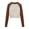 2023 Brown Knitted Women Sweater Shrugs Cropped Top Full Sleeve 90s Y2K Knitwear Pullover Sexy Autumn Winter High Street Outwear