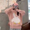 2023 Cartoon Duck Letter Sweater Casual O Neck Loose Knitted Jumpers Female Korean Autumn Winter Long Sleeve Pullover Women 90s