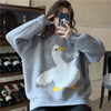 2023 Cartoon Duck Letter Sweater Casual O Neck Loose Knitted Jumpers Female Korean Autumn Winter Long Sleeve Pullover Women 90s