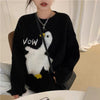 2023 Cartoon Duck Letter Sweater Casual O Neck Loose Knitted Jumpers Female Korean Autumn Winter Long Sleeve Pullover Women 90s