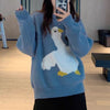 2023 Cartoon Duck Letter Sweater Casual O Neck Loose Knitted Jumpers Female Korean Autumn Winter Long Sleeve Pullover Women 90s