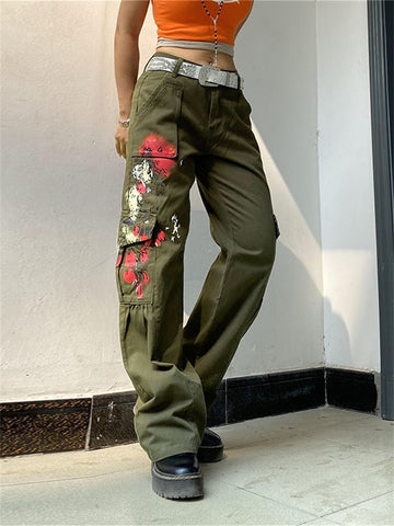 2023 Cyber Y2k Techwear Pants Hippie Cargo Trousers Big Pockets Army Print Denim Streetwear Grunge Vintage Jeans Gothic Korean
