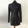 2023 Designer Blazer Women Double Lion Buttons Shawl Collar Glitter Sequined Long Runway Black Spring  New