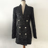 2023 Designer Blazer Women Double Lion Buttons Shawl Collar Glitter Sequined Long Runway Black Spring  New