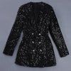 2023 Designer Blazer Women Double Lion Buttons Shawl Collar Glitter Sequined Long Runway Black Spring  New