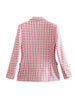 2023 Designer Women's Jacket Pink Check Tweed Blazer Retro Button Long Sleeve Pocket Women Elegant Jacket Top Femme traf