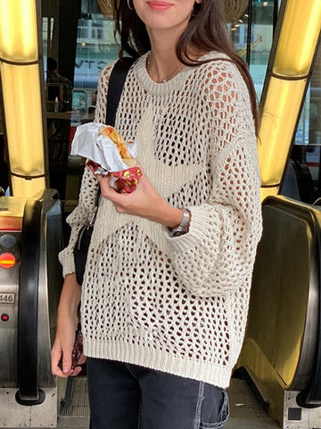 2023 Distressed Star Aesthetic Sweater Pullovers Oversized Loose Holes Knitted Jumper Smock Y2k Harajuku Streetwear 90s Sweater