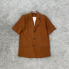 2023 Early Autumn Brown Single-breasted Right-angle Shoulder Short-sleeved Loose Suit Jacket Women Coat