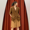 2023 Early Autumn Brown Single-breasted Right-angle Shoulder Short-sleeved Loose Suit Jacket Women Coat