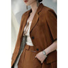 2023 Early Autumn Brown Single-breasted Right-angle Shoulder Short-sleeved Loose Suit Jacket Women Coat