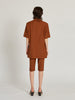 2023 Early Autumn Brown Single-breasted Right-angle Shoulder Short-sleeved Loose Suit Jacket Women Coat