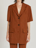 2023 Early Autumn Brown Single-breasted Right-angle Shoulder Short-sleeved Loose Suit Jacket Women Coat