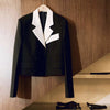 2023 Early Spring Lapel Black and White Stitching Short Suit Jacket Women Rolled Edge Seven-point Wide-leg Pants
