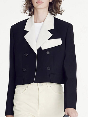 2023 Early Spring Lapel Black and White Stitching Short Suit Jacket Women Rolled Edge Seven-point Wide-leg Pants