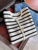 2023 Elegang White Black Striped Short Cardigan Women Sueter Mujer O-neck Long Sleeve Knitted Cropped Sweaters Coat Pull Femme