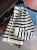 2023 Elegang White Black Striped Short Cardigan Women Sueter Mujer O-neck Long Sleeve Knitted Cropped Sweaters Coat Pull Femme
