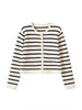 2023 Elegang White Black Striped Short Cardigan Women Sueter Mujer O-neck Long Sleeve Knitted Cropped Sweaters Coat Pull Femme