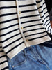 2023 Elegang White Black Striped Short Cardigan Women Sueter Mujer O-neck Long Sleeve Knitted Cropped Sweaters Coat Pull Femme