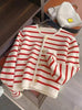 2023 Elegang White Black Striped Short Cardigan Women Sueter Mujer O-neck Long Sleeve Knitted Cropped Sweaters Coat Pull Femme