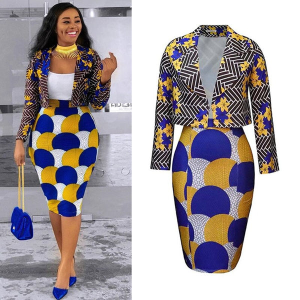 2023 European and American Clothing African Plus Size Casual Small Suit Two-Piece Set Skirts Womens