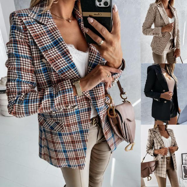 2023 European and American Suit Plaid Jacket