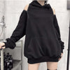 2023 Fahsion Black Off-shoulder Grunge Y2K Emo Hoodies Women Korean Style Streetwear Hooded Sweatshirt Gothic Mall Goth Tops 90s