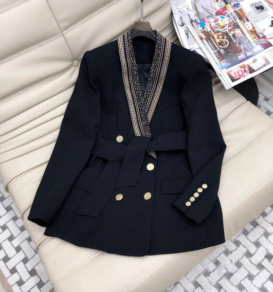 2023 Fall Collection Beads Embellished Belted Formal Elegant Blazer