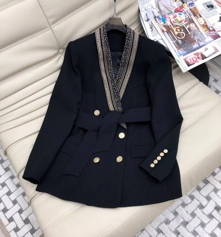 2023 Fall Collection Beads Embellished Belted Formal Elegant Blazer