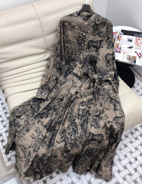 2023 Fall Collection Formal Elegant Style Printed 100% Cotton Mid Calf Skirt Suit