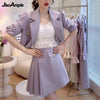 2023 Fall Blazer Top Pleated Dress Two Piece Women's Casual Purple Suit Coat Mini Skirt Set Korean Elegant Clothes Suit