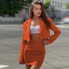 2023 Fall Casual Short Blazer Suit Two Piece Sets  Western Fitted Outfits Matching Sets Blazer And A-line Skirt Set