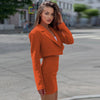 2023 Fall Casual Short Blazer Suit Two Piece Sets  Western Fitted Outfits Matching Sets Blazer And A-line Skirt Set