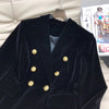 2023 Fall Silk Blend Velour Gold Button Double Breasted Fitted Elegant Feminine Blazer