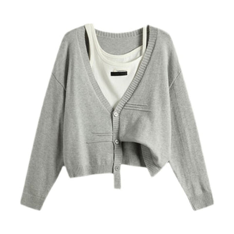 2023 Fall Winter Two-piece Set Vintage Sweater Women's Casual Cardigans V-Neck Button Up Knitted Jackets Oversized Sweater Tops