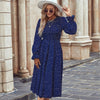 2023 Fall Women's Navy Blue High Waist Mediumn Long Dress For Ladies Casual Long Sleeve All Match Polka Dot Dresses